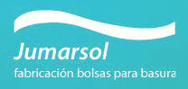 A blue and white logo for jumasol fabricacion bolsas para basura