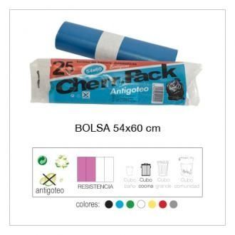 Una bolsa de basura azul está encima de una bolsa blanca.