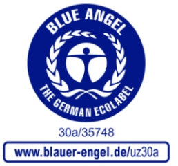 Un logotipo de ángel azul que dice la etiqueta ecológica alemana