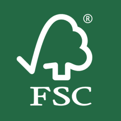 Un logotipo fsc blanco sobre un fondo verde