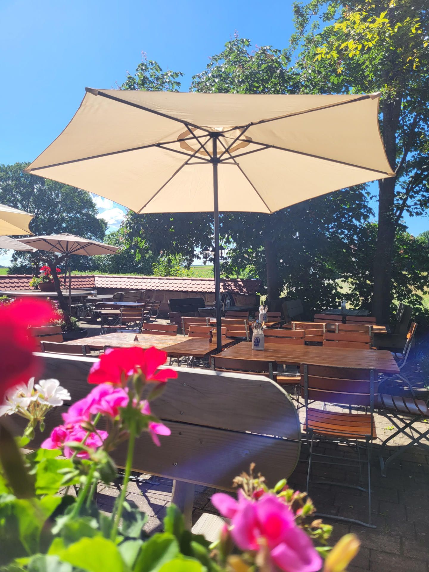 Ein Blick auf den Biergarten des Gasthaus zum grünen Tal