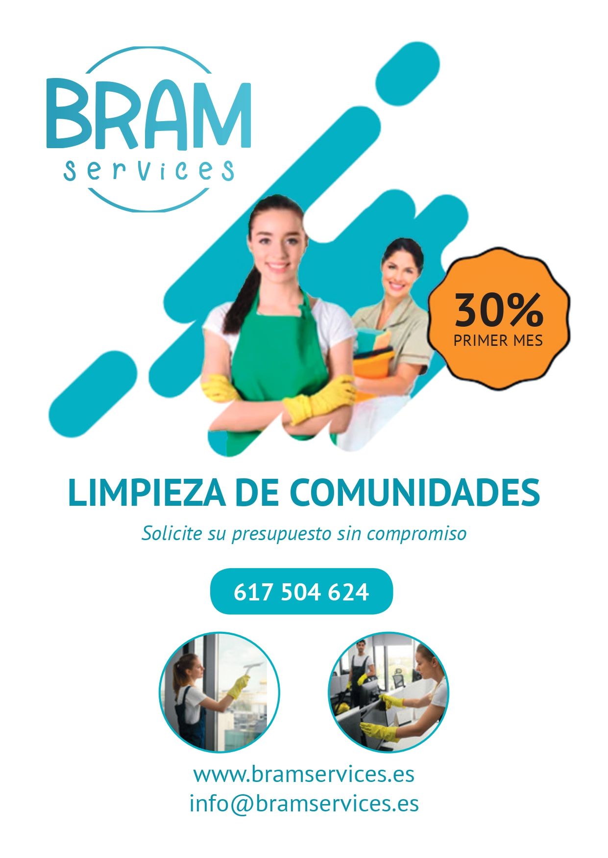 A poster for bram services limpieza de comunidades