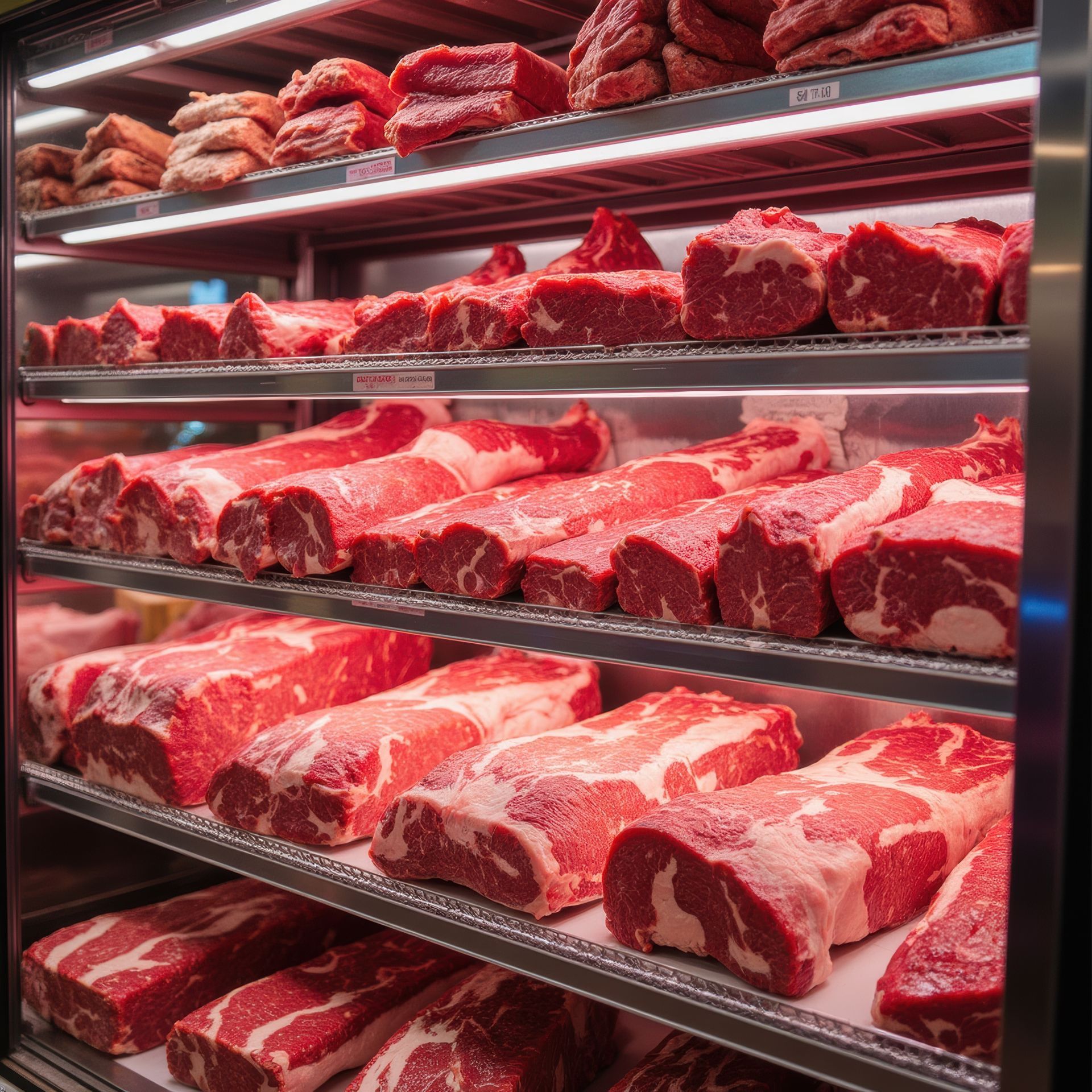 Viande rouge entreposée dans une chambre froide