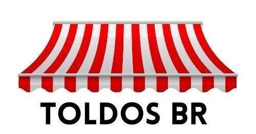 Un toldo de rayas rojas y blancas con las palabras toldos br debajo.