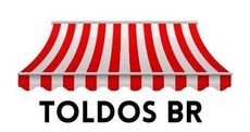 Un toldo de rayas rojas y blancas con las palabras toldos br debajo.