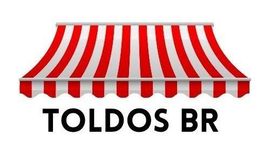 Un toldo de rayas rojas y blancas con las palabras toldos br debajo.
