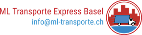 Logo von ML Transporte Express Basel mit einem LKW und der Skyline der Stadt in einem rot-blauen Kreis.