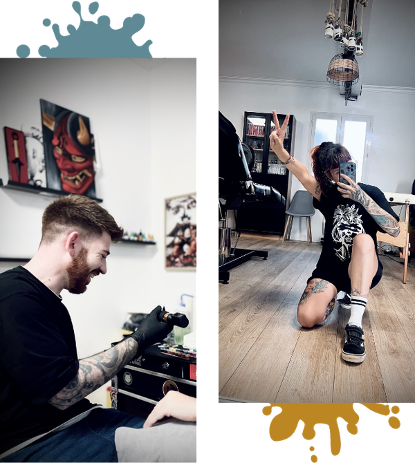 Un homme se fait tatouer le bras d'une femme