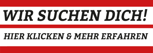 A red and white sign that says wir suchen dich