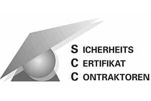 A black and white logo for sicherheits certifikat c ontraktoren