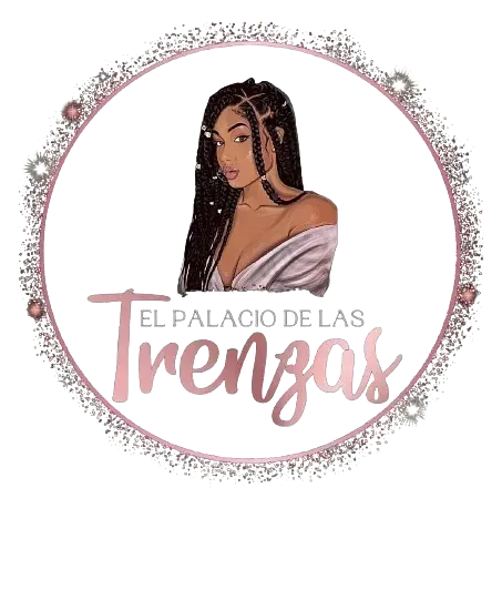 Logotipo con mujer con trenzas en círculo rosa con texto "El Palacio de las Trenzas".