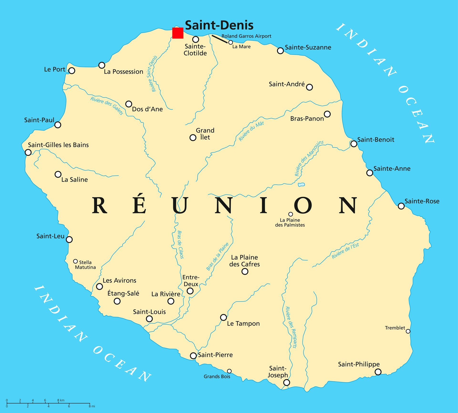Carte de l'île de La Réunion.