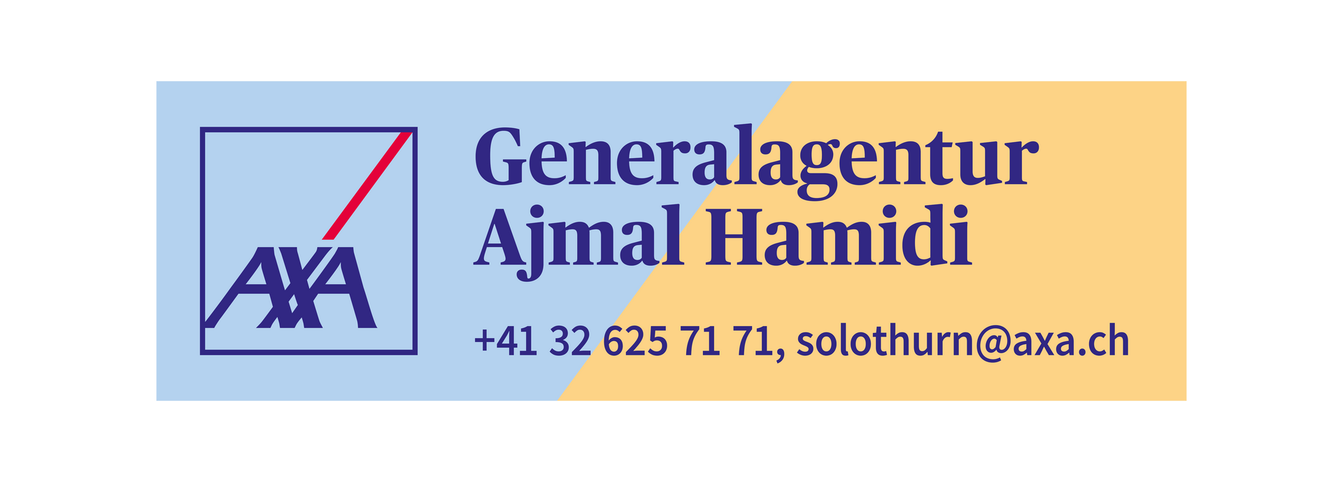 Ein blau-gelbes Logo für die Generalagentur Ajmal Hamidi