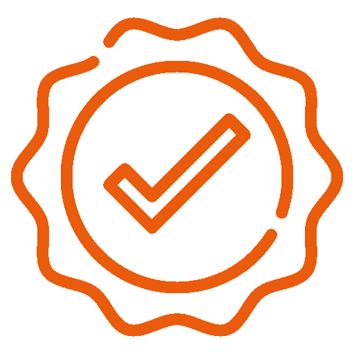 Ein orangefarbenes Symbol eines Häkchens in einem Kreis.