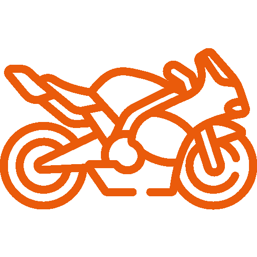 Eine Strichzeichnung eines Motorrades auf weißem Hintergrund.