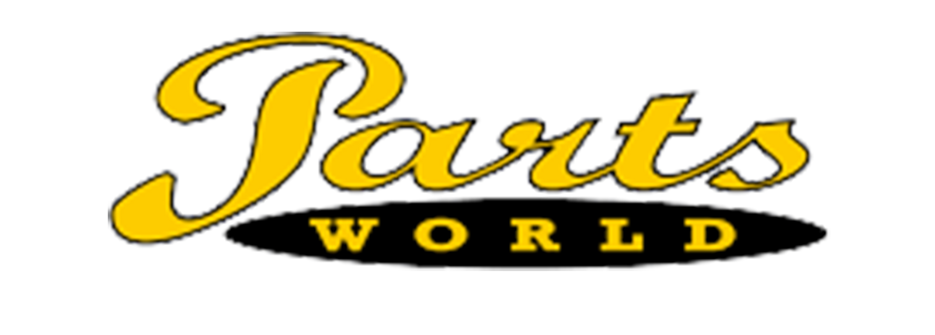 Ein gelb-schwarzes Logo für Parts World auf weißem Hintergrund.
