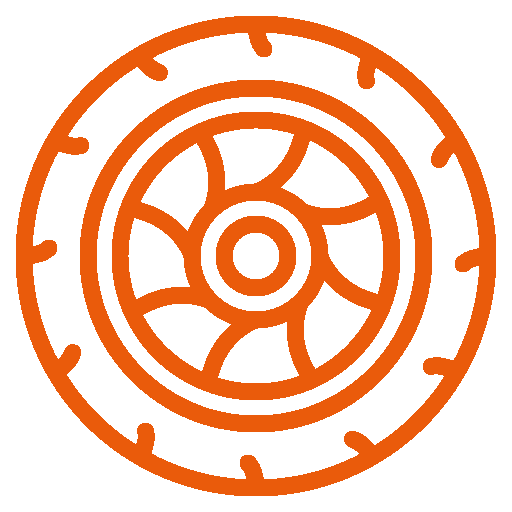 Ein orangefarbenes Reifensymbol auf weißem Hintergrund.