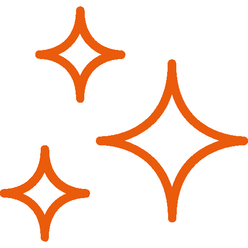 Drei orange-weiße Sterne auf weißem Hintergrund.