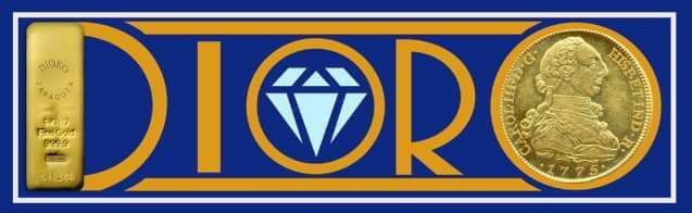Un logotipo para Dioro con una barra de oro y un diamante.
