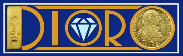 Un logotipo para Dioro con una barra de oro y un diamante.