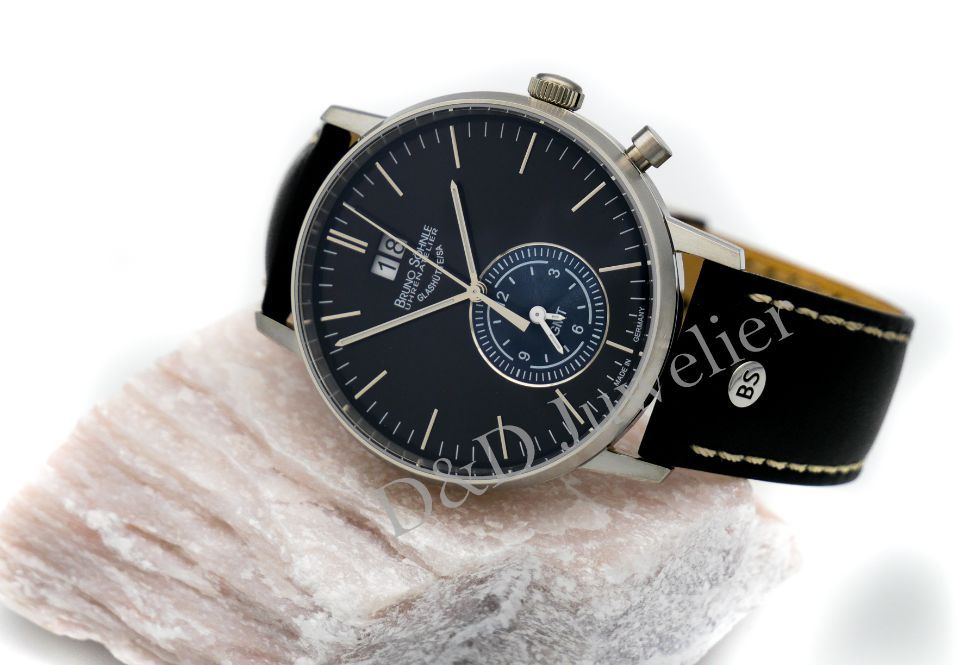 Elegante Armbanduhr mit Lederarmband und dunkelblauem Zifferblatt