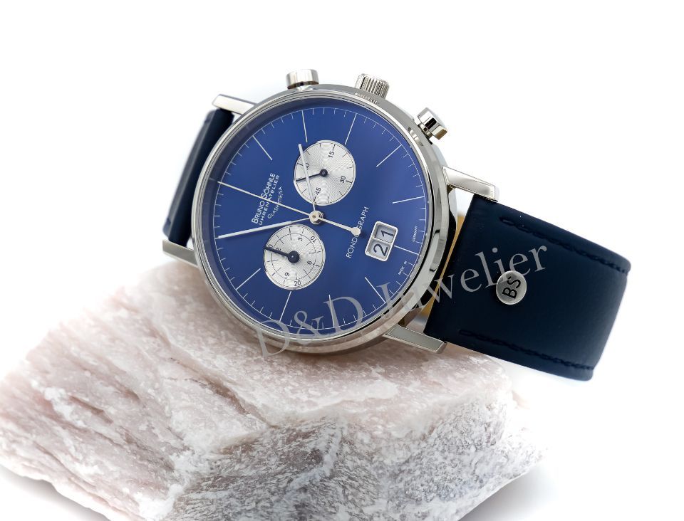 Elegante Armbanduhr mit Lederarmband und dunkelblauem Zifferblatt