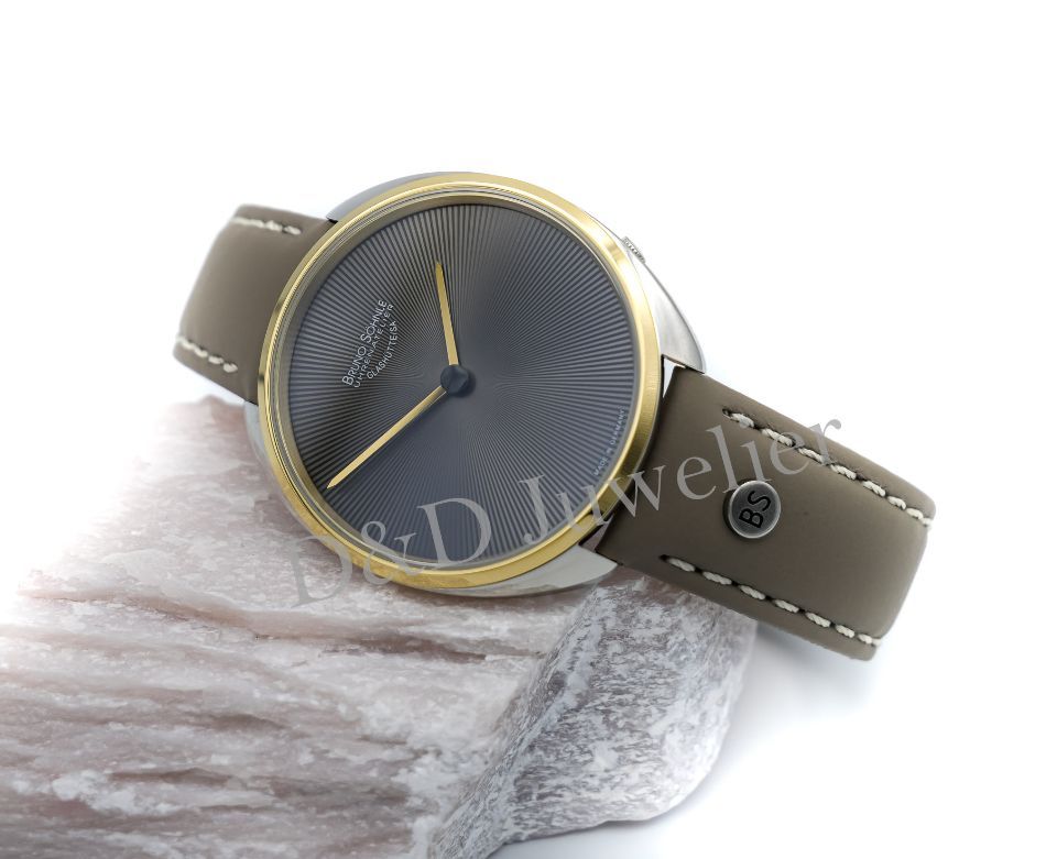 Elegante Armbanduhr mit Lederarmband und grauem Zifferblatt