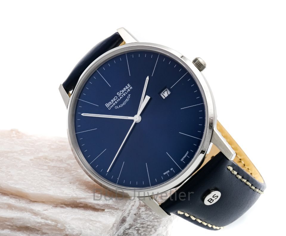 Elegante Armbanduhr mit Lederarmband und dunkelblauem Zifferblatt