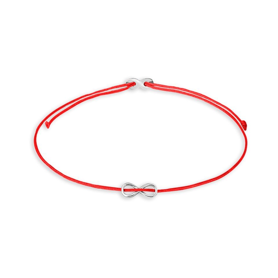 Rotes Armband mit Zeichen der Unendlichkeit in Sterlingsilber