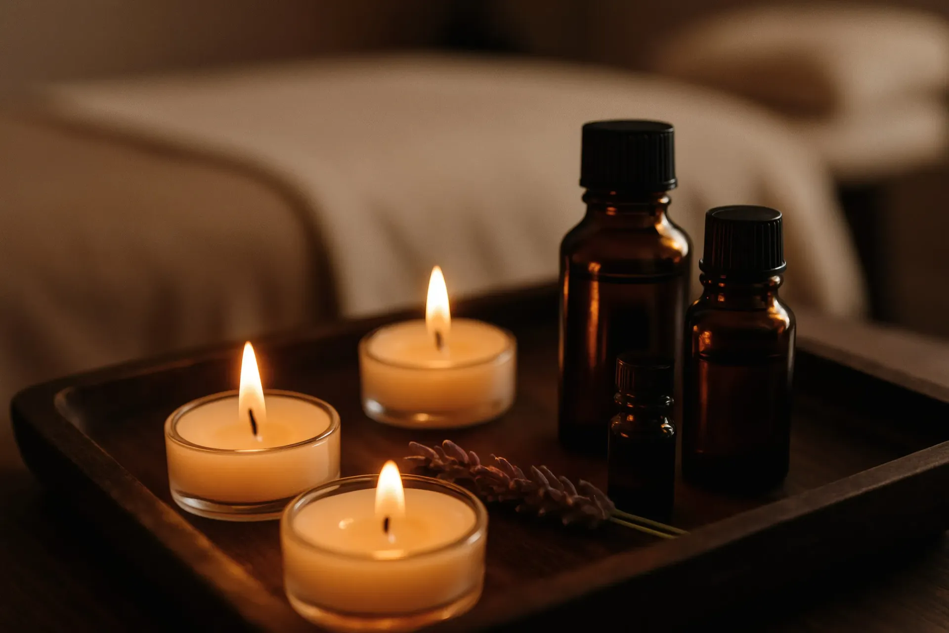 Mujer con los ojos cerrados, mano sobre el pecho, inclinada hacia la derecha, delante de un fondo blanco.