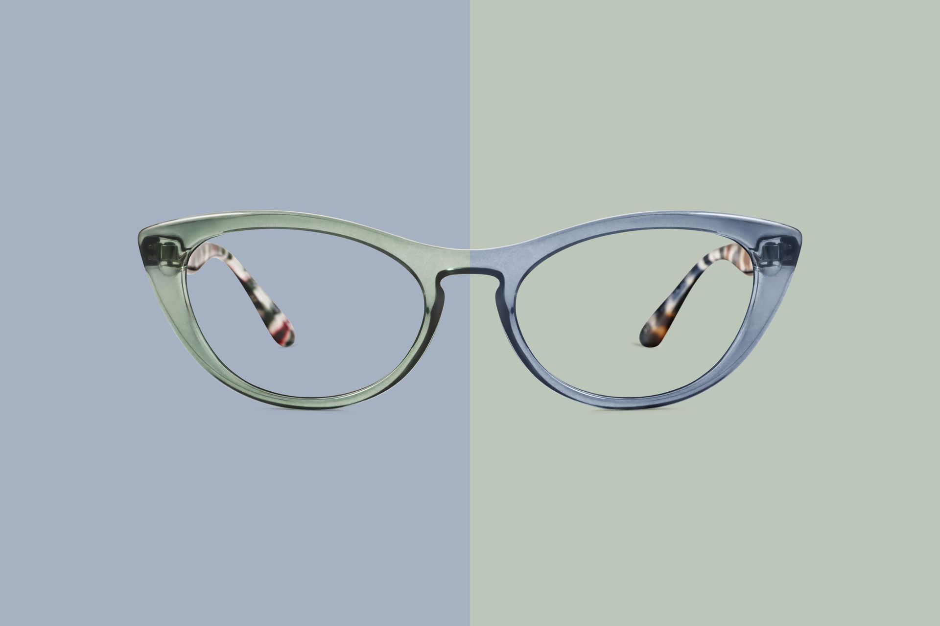 Paire de lunettes sur fond bleu et vert