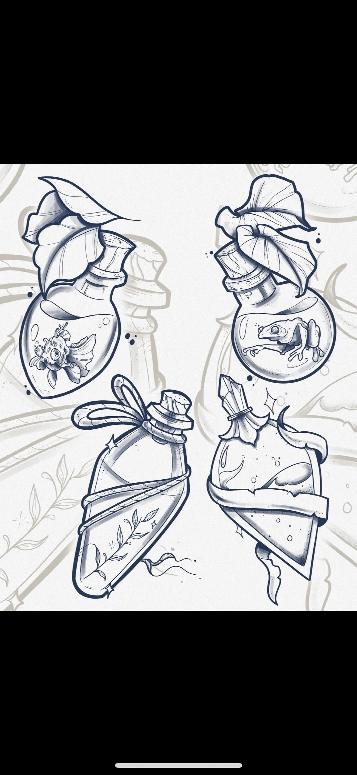 Un dibujo en blanco y negro de una botella con un lazo encima.