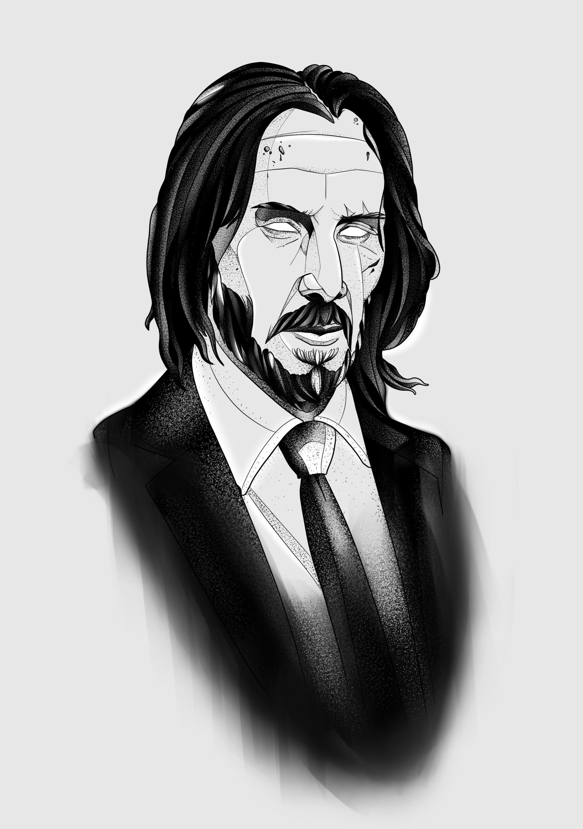 Un dibujo en blanco y negro de un hombre con traje y corbata.