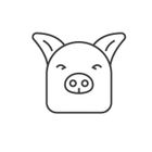 Un dibujo lineal de una cabeza de cerdo sobre un fondo blanco.