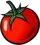 Tomate rojo con tallo y hojas verdes sobre fondo blanco