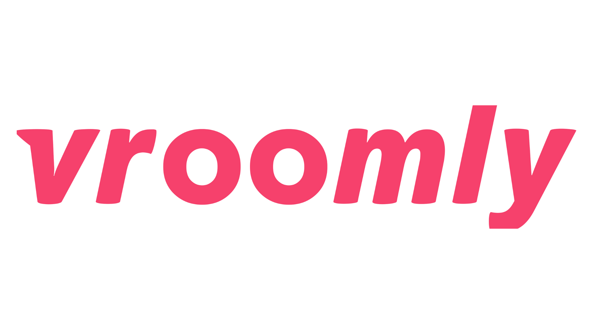 Un logo rouge et blanc pour vroomly sur fond blanc.