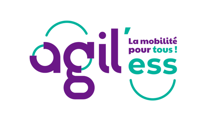 Le logo d'agil ess est violet et vert et dit la mobilité pour tous !