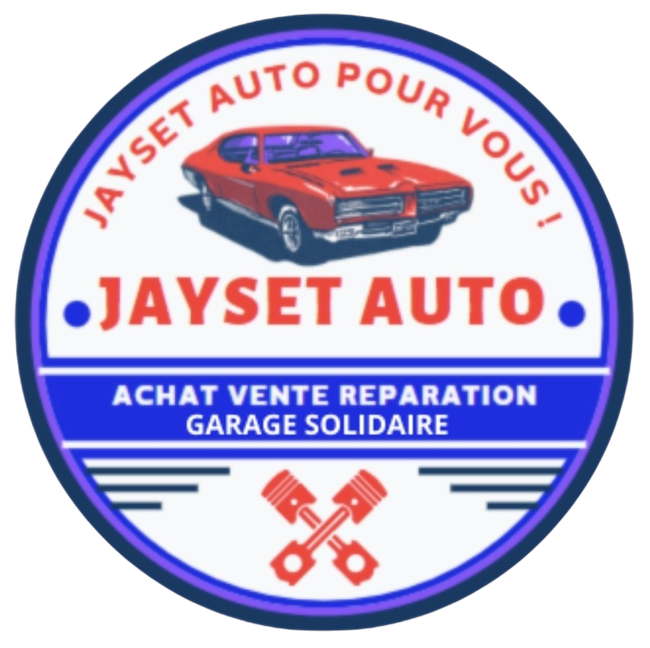 Un logo pour Jayset Auto avec une voiture rouge dessus