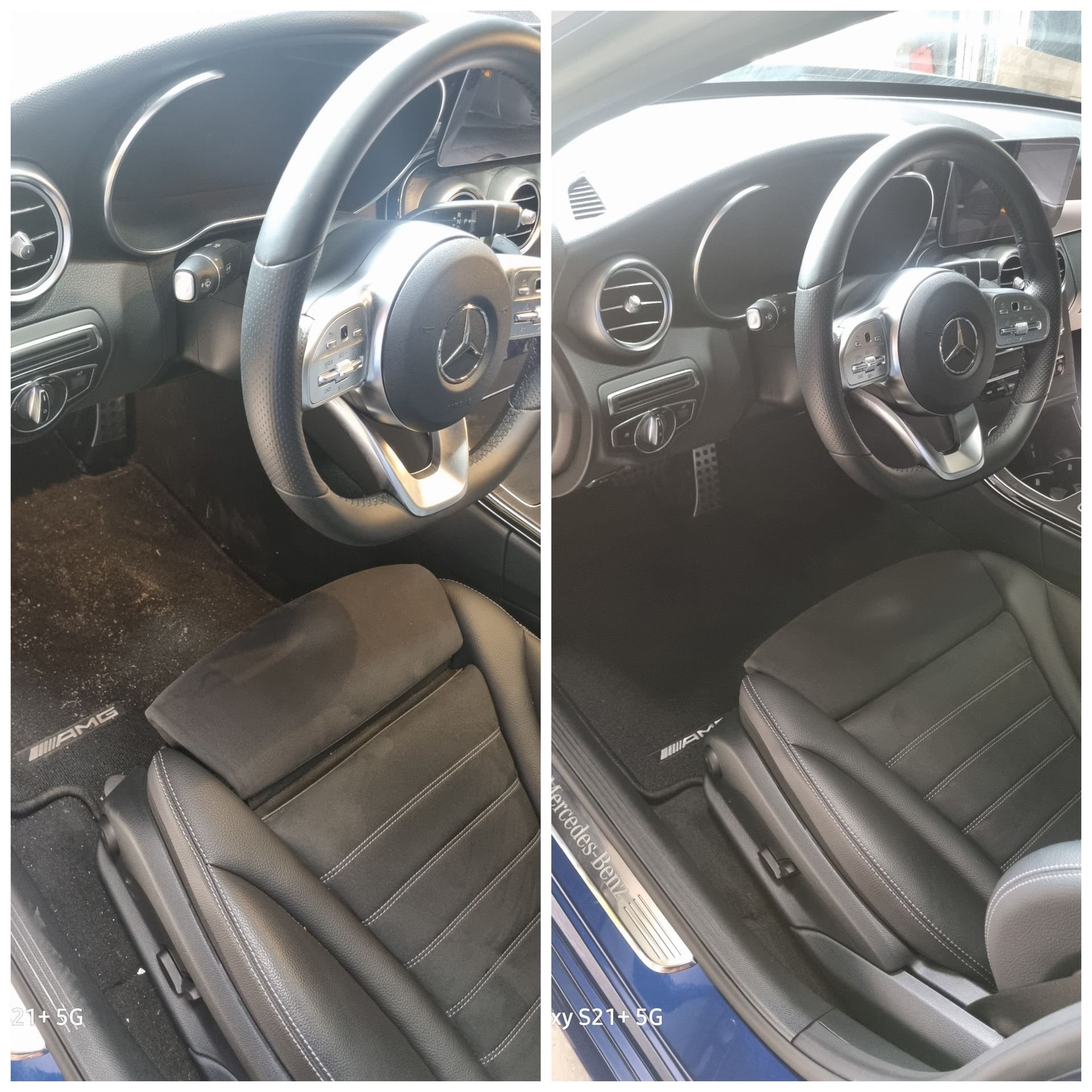 Avant et après nettoyage d'un siège côté conducteur