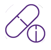 Un icono morado de una cápsula y una píldora sobre un fondo blanco.
