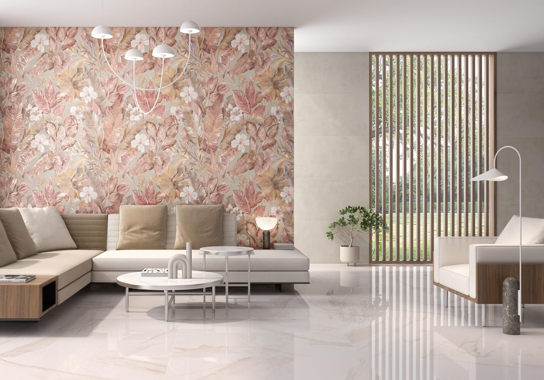 Salon avec carrelage sapulia or