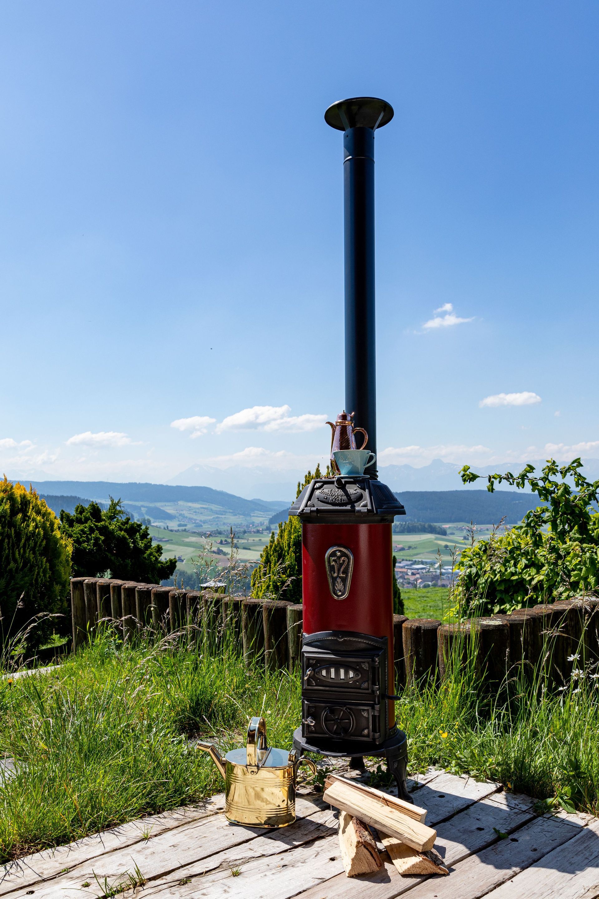 Poêle cylindrique transformé avec tête de poêle d’origine pour la cuisson et le chauffage