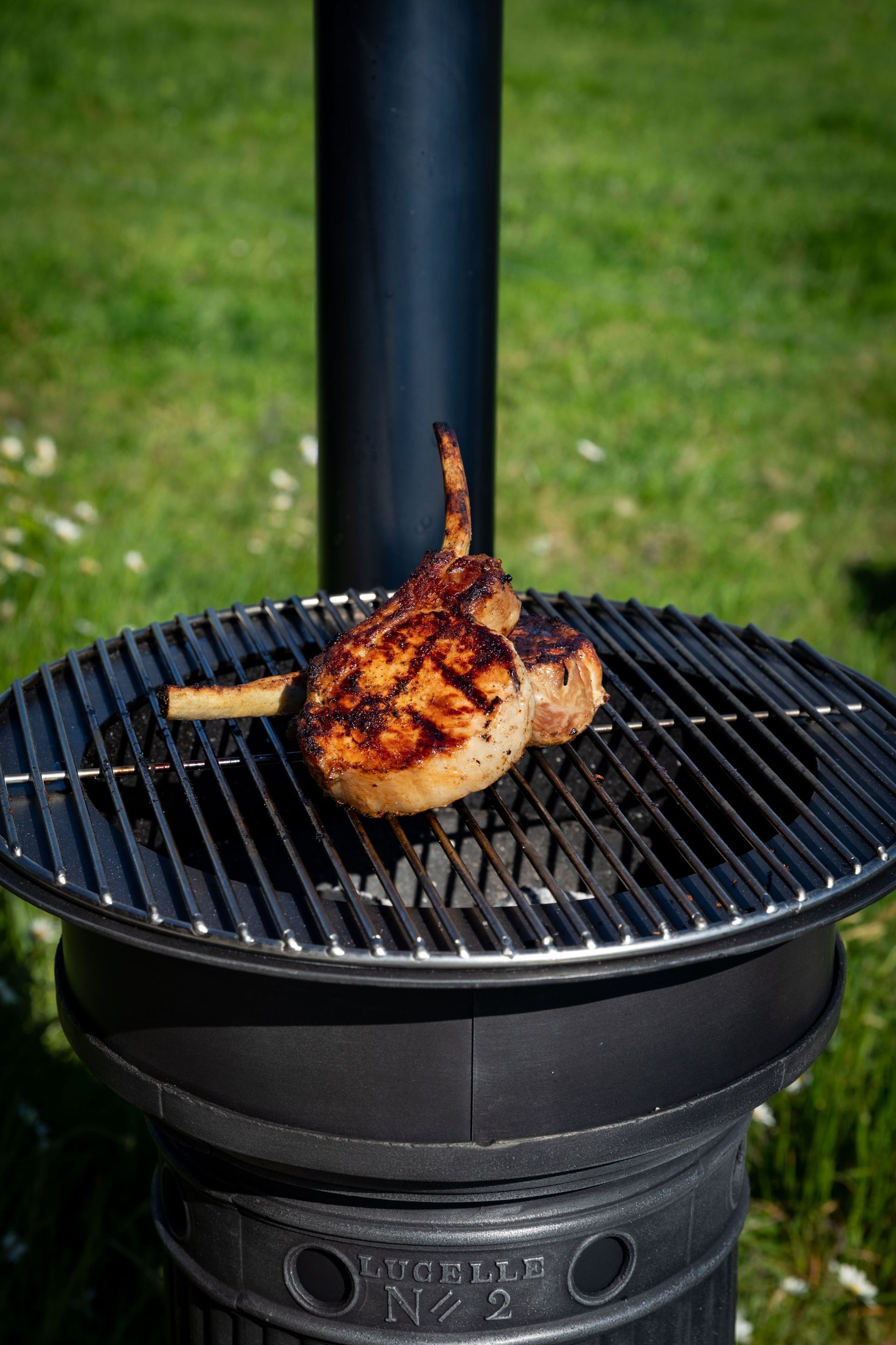 Exemple de poêle en fonte avec un grill robuste en acier inoxydable