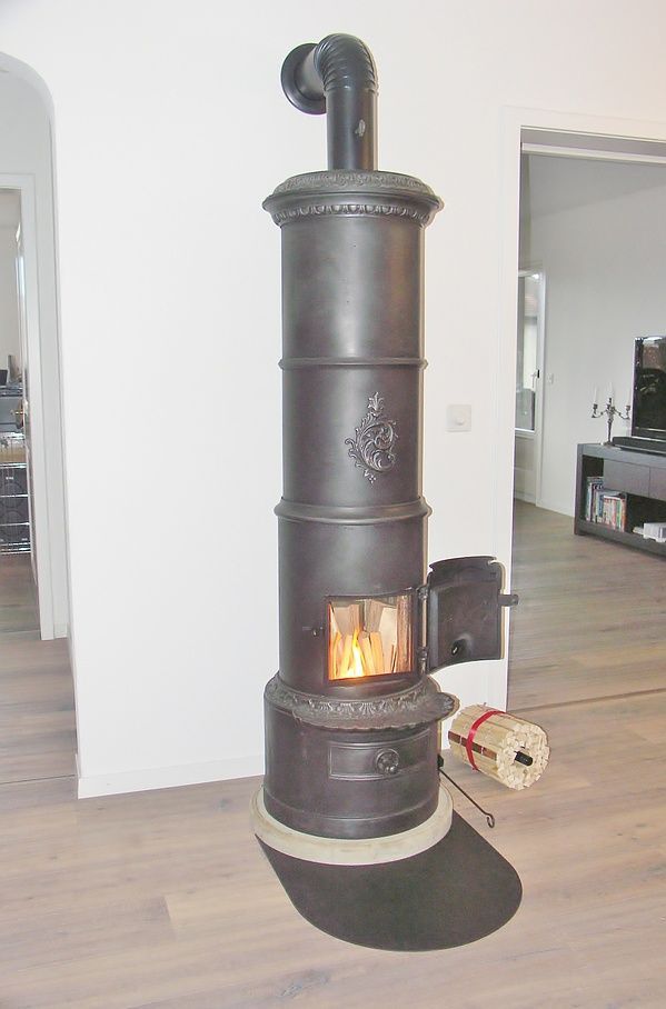 Danish-style cast-iron stove in wide open space