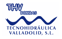 Se muestra un logotipo de thv bombas sobre un fondo blanco.