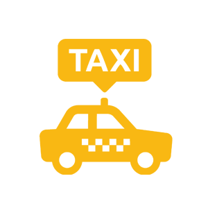 ein gelbes taxi mit einer sprechblase darüber .