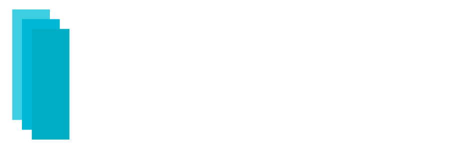 Rect&aacute;ngulos apilados abstractos de color turquesa y verde azulado sobre un fondo blanco.