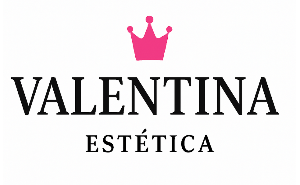 El logotipo de Valentina Estetica tiene una corona rosa.