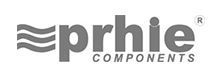 Logotipo de Prhie Components en gris con tres líneas onduladas y texto en cursiva.