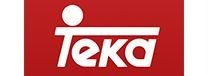 Logotipo de Teka en blanco sobre fondo rojo.